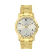 Silver Dial Golden Stainless Steel Strap Watch - Gents With Box
