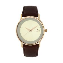 Titan Champagne Dial Brown Leather Strap Watch - Gents