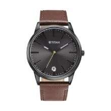Titan Elmnt Anthracite Dial Leather Strap Watch - Gents 