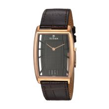 TITAN Edge Quartz Stainless Steel and Leather -Gents
