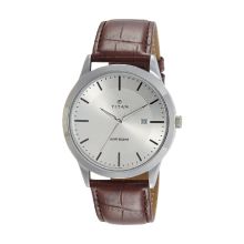 TITAN Silver Dial Brown Leather Strap - Gents