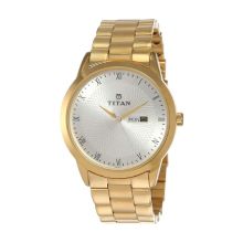 TITAN Silver Dial Golden Stainless Steel Strap - Gents