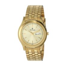 TITAN Champagne Dial Yellow Stainless Steel Strap - Gents