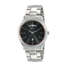TITAN Workwear Watch with Black Dial & Stainless Steel Strap - Gents