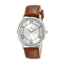 TITAN Silver Dial Brown Leather Strap  - Gents