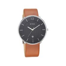 TITAN Workwear Watch with Black Dial & Leather Strap - Gents