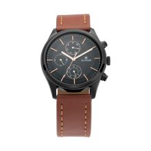 TITAN- Workwear Watch with Black Dial & Brown Leather Strap - Gents