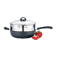 Premier Aluminum Trendy Black Chef Pan with Steamer - 24cm