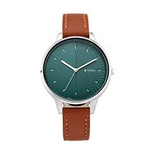 TITAN Workwear Watch with Green Dial Leather Strap - Ladies 