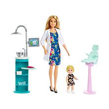  Barbie Dentist Doll and Playset, Blonde, with Small Patient Doll and Accessories - FXP16