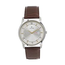 TITAN Silver Dial Brown Leather Strap Watch - 1774SL01 