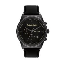 Calvin Klein Men's Black Leather Strap Chronograph Watch (Black)
