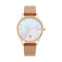 Pastel Dreams Mother Of Pearl Dial Brown Leather Strap Watch - Ladies 