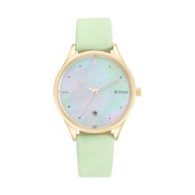 Pastel Dreams White Dial Green Leather Strap Watch - Ladies 