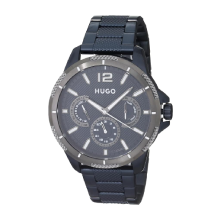 HUGO Sport Men's Multifunction Stainless Steel and Link Bracelet Casual Watch (Blue)