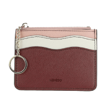 MINISO Brown Synthetic Wavy Style Card Holder With Purse 11x9x1 Cm