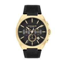 Coach Men's Jackson Gold-Tone Black Leather Strap Chronograph Watch with Black Dial