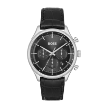 BOSS Gregor Men's Chronograph Stainless Steel Case and Crocodile Grained Leather Watch (Black)