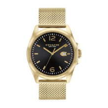 Coach Greyson Gold-Tone IP Mesh Watch with Black Dial (Gold)