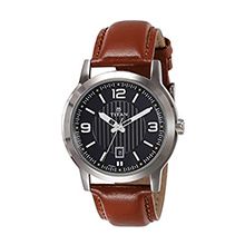 Titan Gents Brown Leather Strap Watch (Black Dial)