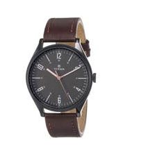 TITAN Workwear Watch with Black Dial & Brown Leather Strap - Gents 